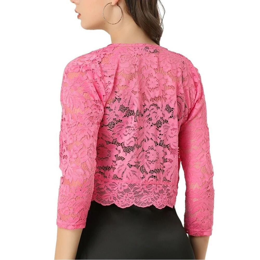 Allegra K Women’s Floral Lace Shrug – Bright Pink